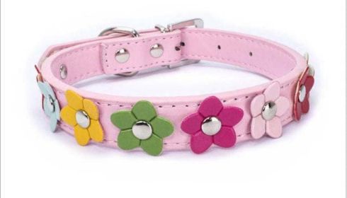 flower pet dog collar (Color: Pink, size: XS)