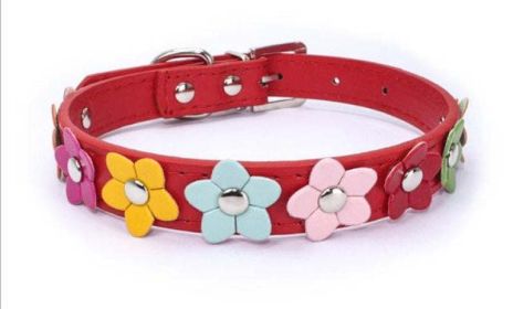 flower pet dog collar (Color: Red, size: M)
