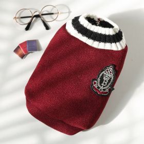 Autumn and winter new knitting vest V-neck college style pet dog cat clothes vest Teddy Bomei supplies (colour: 278 Badge Sweaters Wine Red, size: L)